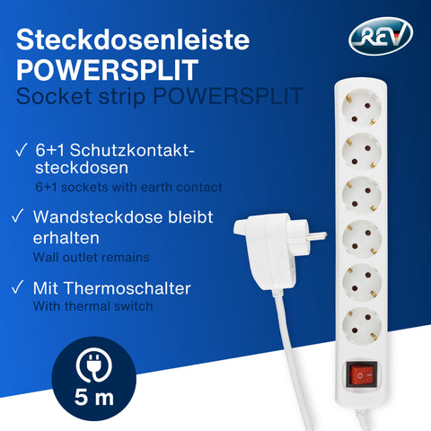 REV 0012695114 POWERSPLIT, Steckdosenleiste 5m, 6fach (6+1), 3500W, weiß