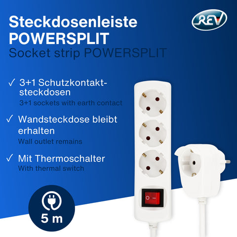 REV 0012695114 POWERSPLIT, Steckdosenleiste 5m, 6fach (6+1), 3500W, weiß