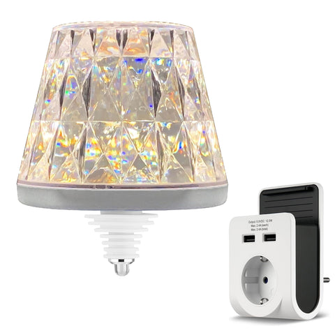 REV LAMPRUSCO CRISTAL SPARSET Akku Flaschenlampe kabellos, Touch, 130lm, 1,6W, 2500mAh - dimmbar, IP54 + USB Ladegerät mit 2x USB-A, 2,1A und Ablageschale