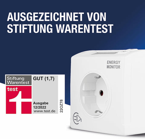 REV Stromverbrauchsmesser & Kabeltrommel im SPARSET – Stromzähler für Steckdose (Stiftung Warentest Note 1,7) + Kabeltrommel 25m IP44 Outdoor, 4 Schuko-Steckdosen, pink